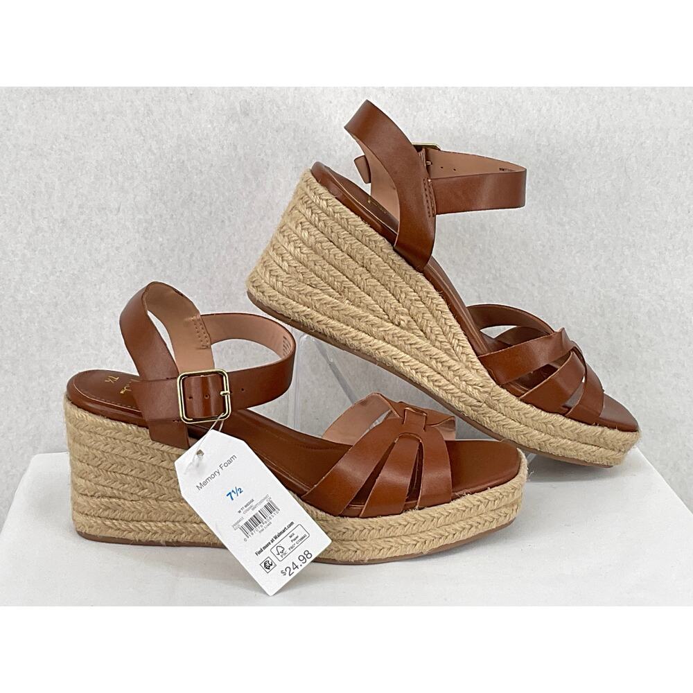 Time and Tru Cognac Espadrilles Ankle Strap Memory Foam Wedges NWT 7.5 - Picture 3 of 10